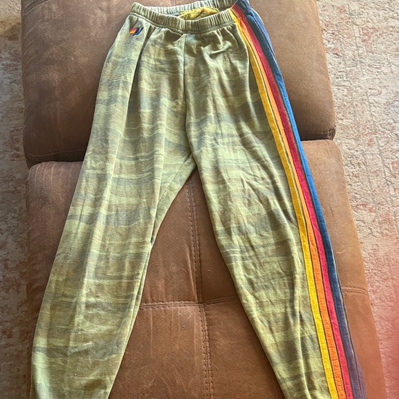 Aviator Nation Pants - Aviator Nation Olive Tie-Dye Joggers with Rainbow Side Stripes